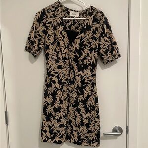 ba&sh Black and Tan Leaf Print Dress